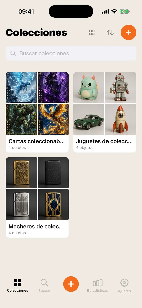 La pantalla de inicio de Collection, con tres colecciones en miniatura.