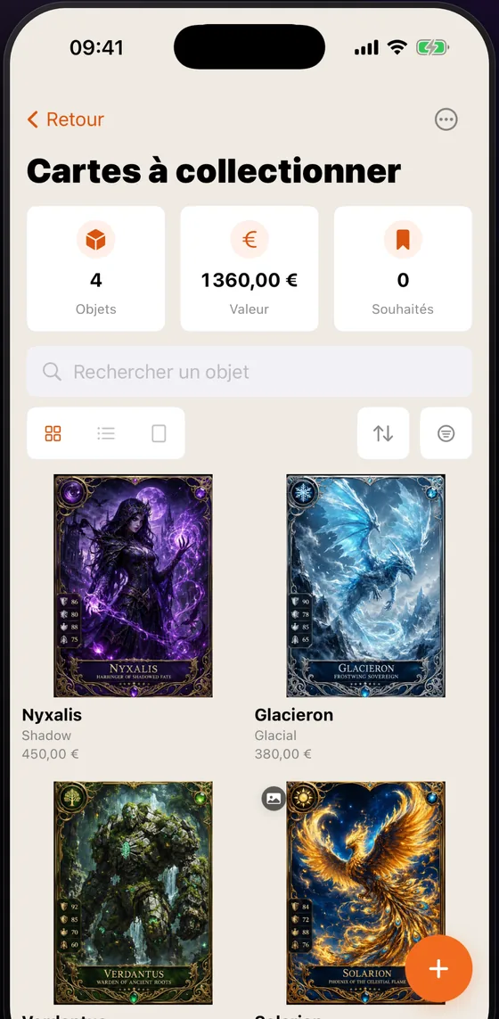 La galerie d’une collection de cartes, en grille.