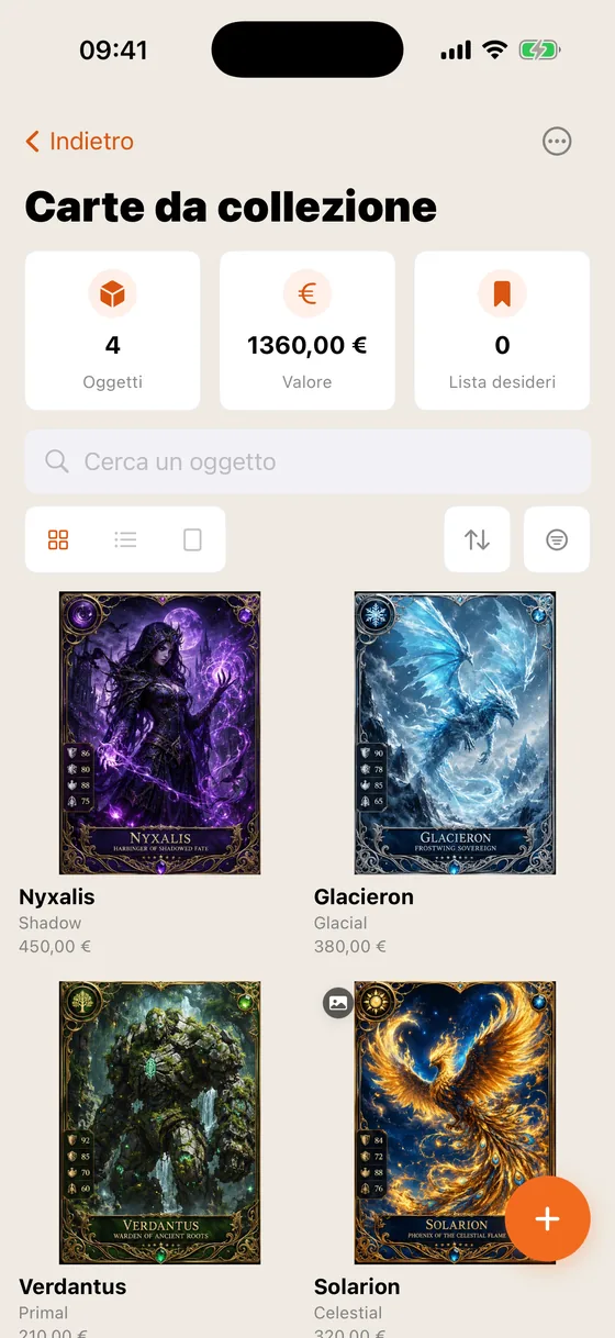 La galleria di una collezione di carte, a griglia.